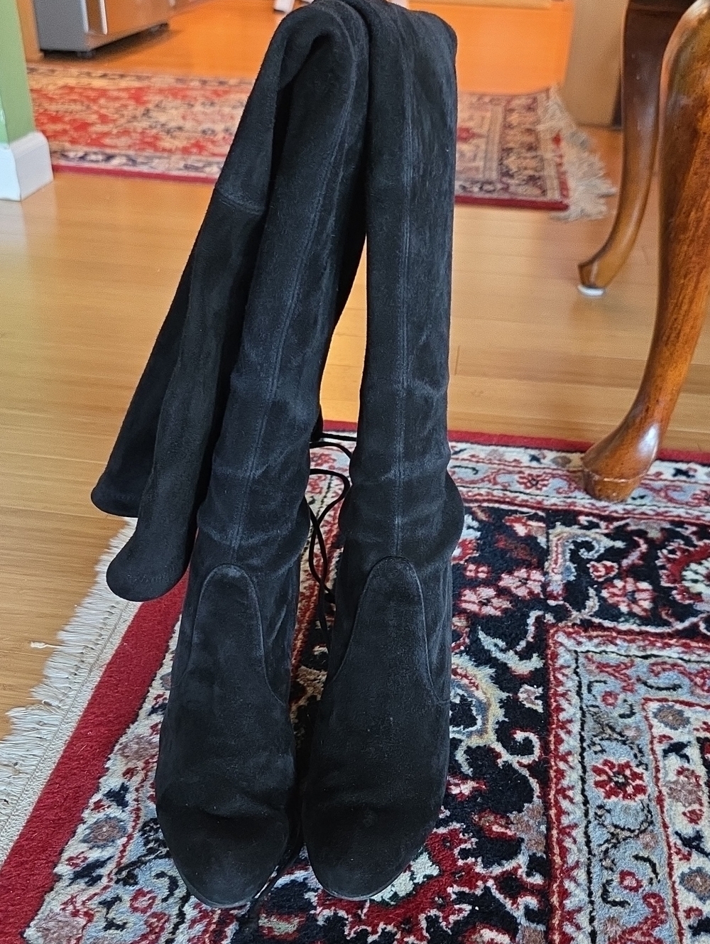 Stuart Weitzman Black Over-the-Knee Suede Stretch Boots